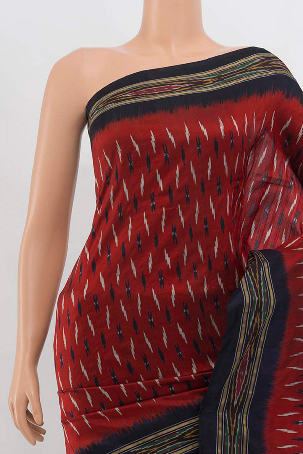 Border image of Maroon Pochampally Saree with Ikat Print on the body and Silk Border. 