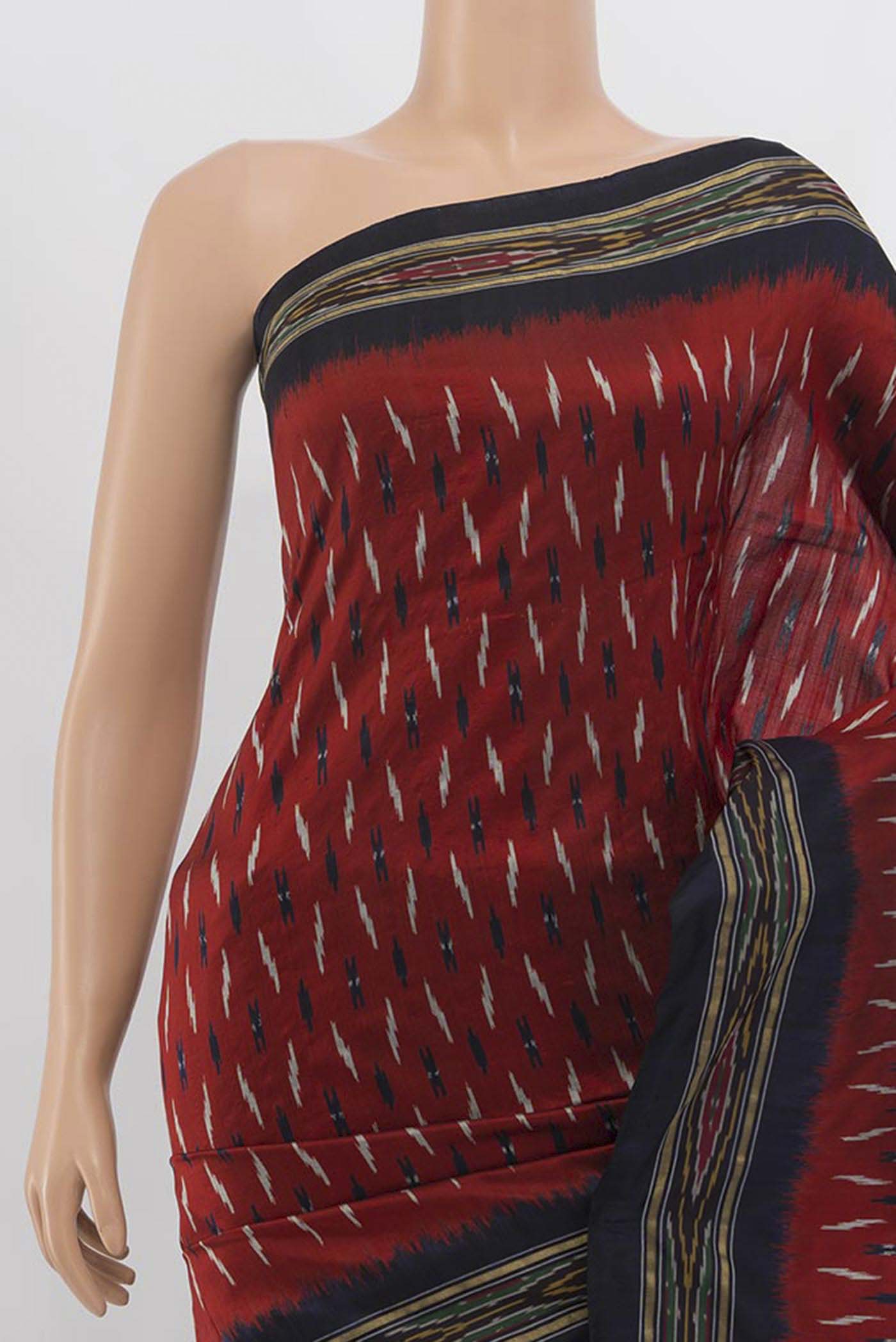 Border image of Maroon Pochampally Saree with Ikat Print on the body and Silk Border. 