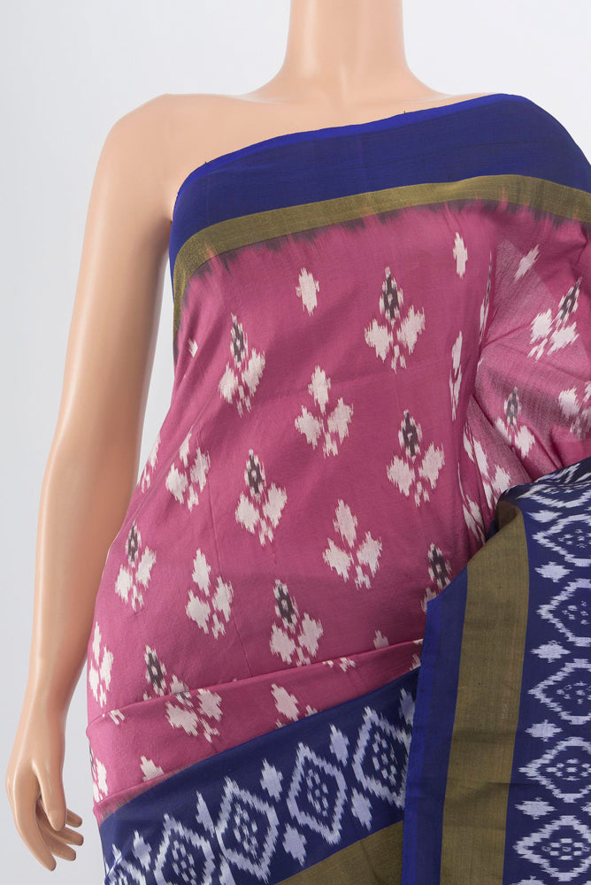 Border image of Bronze Pochampally Saree with Ikat Print on the body and Silk Border. 