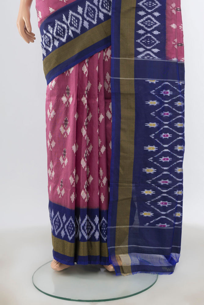 Pleats and pallu of Bronze Pochampally Saree with Ikat Print on the body and Silk Border. 