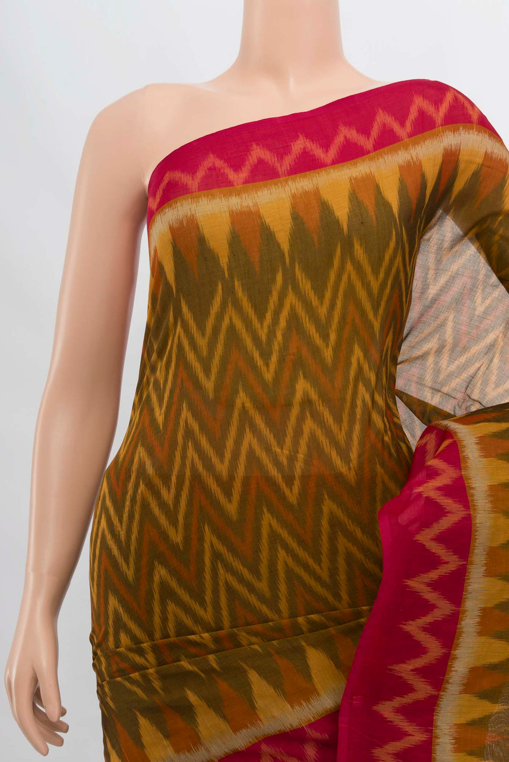 Border image of Multi Color Pochampally Cotton Saree with Ikat Print on the body and Ikat Border. 