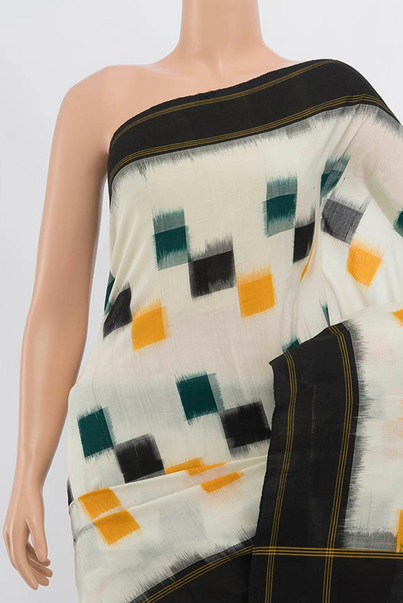 Border image of Multi Color Pochampally Cotton Saree with Checked design on the body and Checks Border. 