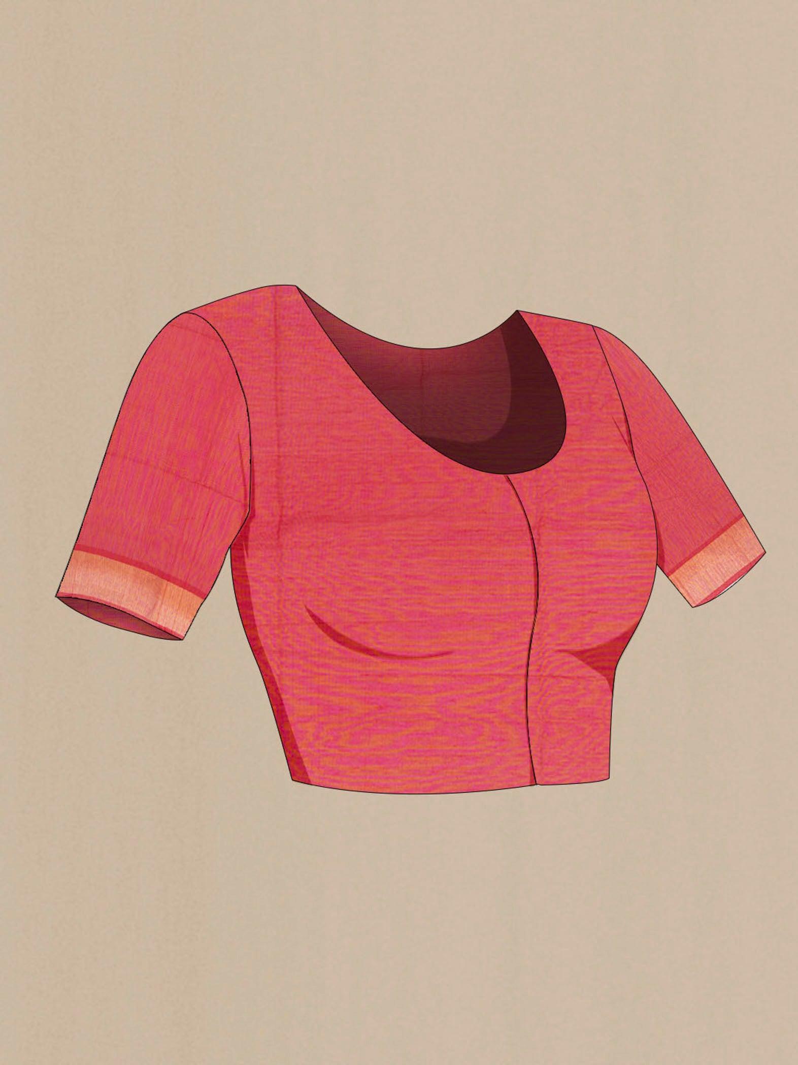 Close up image of the blouse of Cream Maheshwari Silk Cotton Saree with Ikat Print on the body and Silk Border. 