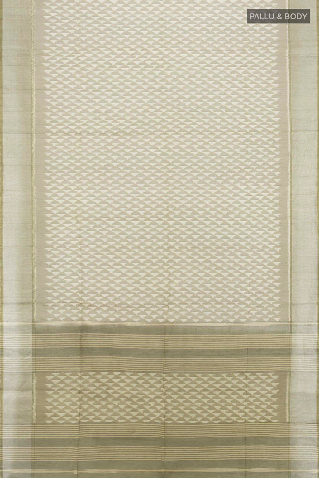 Flat view of Multi Color Kora Cotton Saree with Zari Butta on the body and Zari Border. 