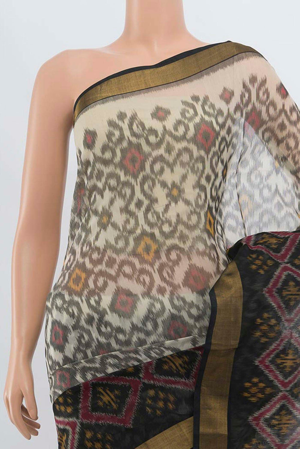 Border image of Multi Color Kora Cotton Saree with Zari Butta on the body and Zari Border. 