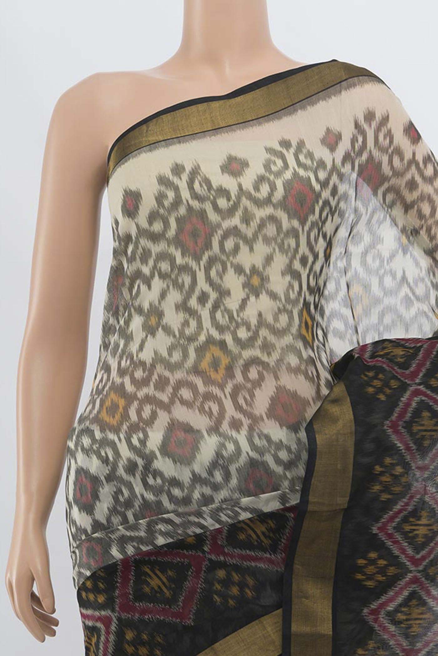 Border image of Multi Color Kora Cotton Saree with Zari Butta on the body and Zari Border. 