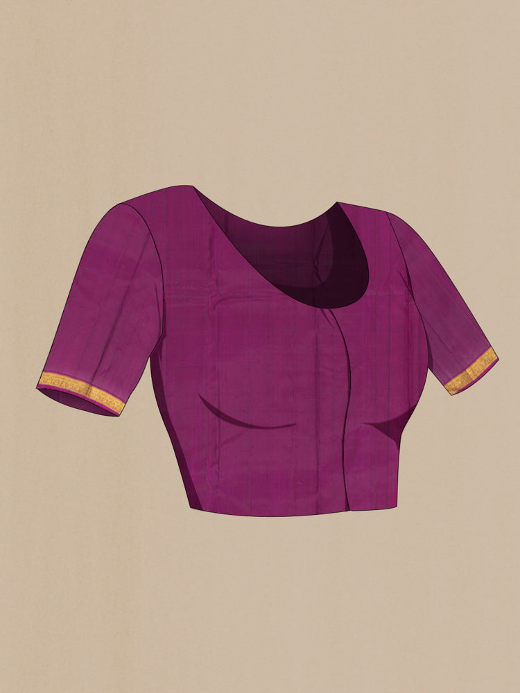 Close up image of the blouse of Green Kanjivaram Silk Saree with Zari Butta on the body and Silk Border. 