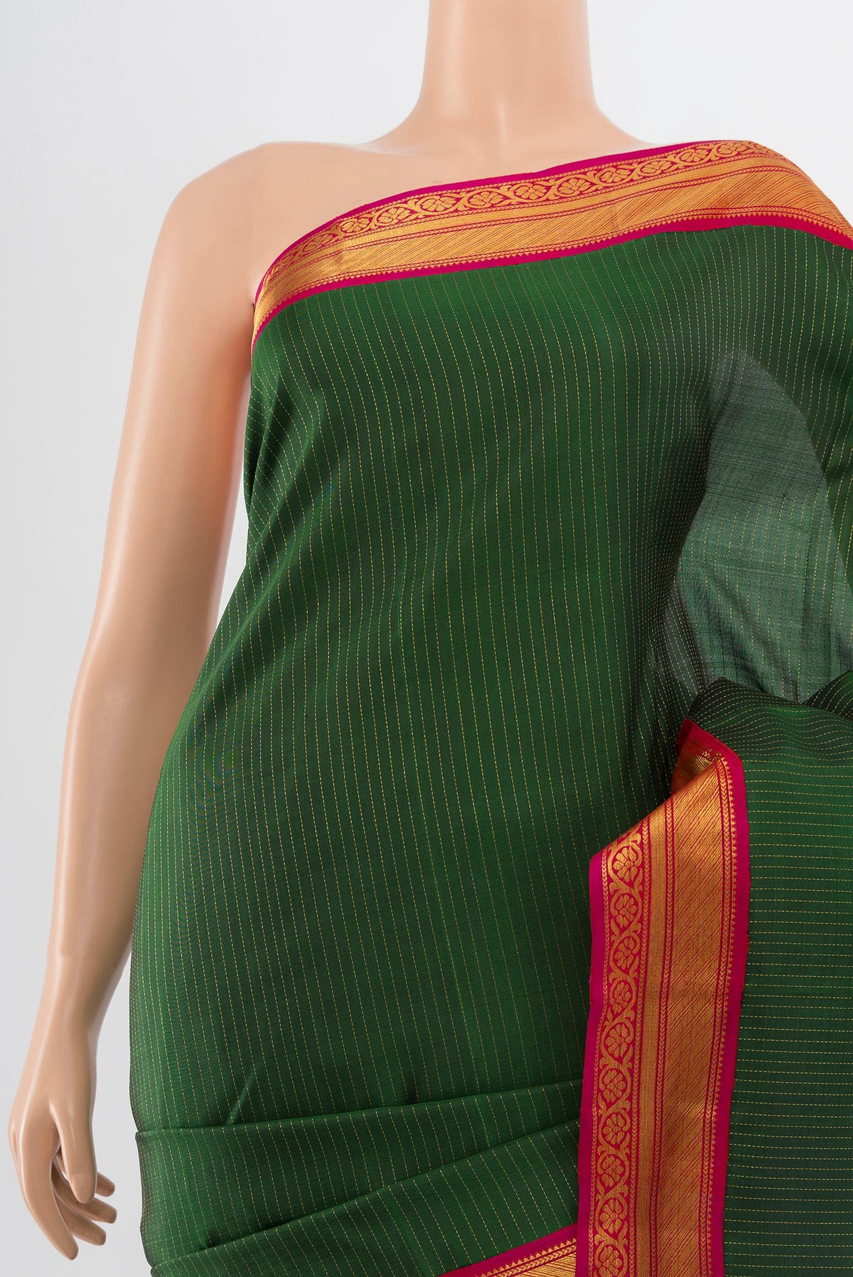 Border image of Pure Silk Pure Zari Bottle Green Kanjivaram Saree with Zari Butta on the body and Silk Border. 