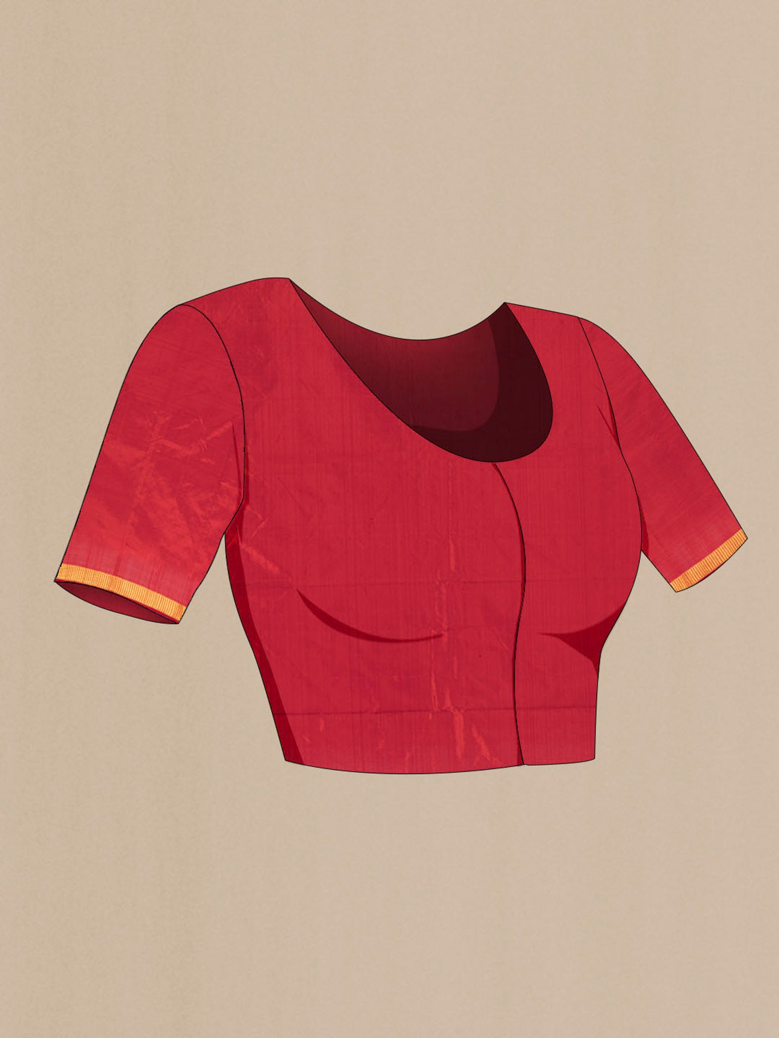 Close up image of the blouse of Red Kanchipuram Silk Saree with Zari Butta on the body and Silk Border. 