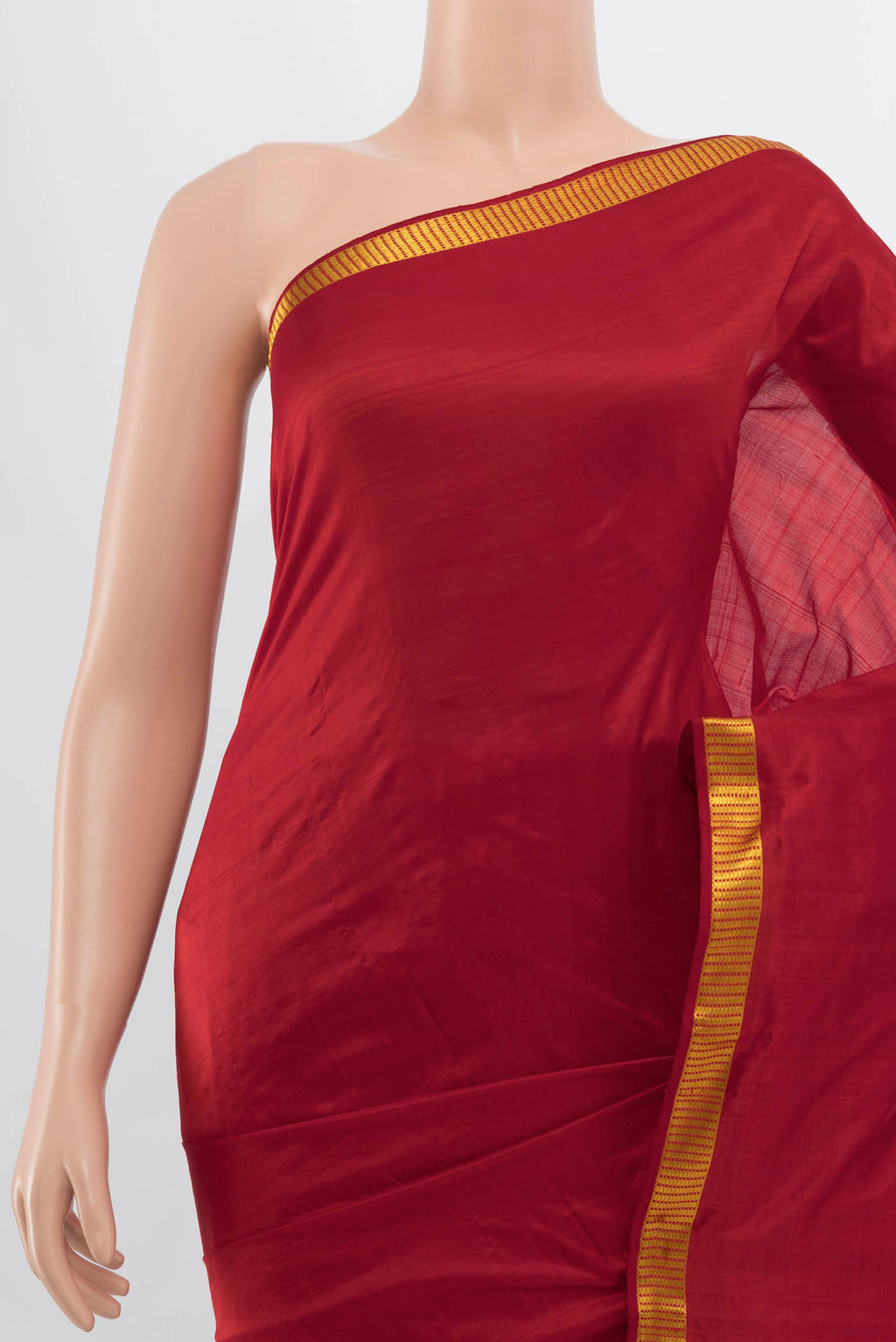 Border image of Red Kanchipuram Silk Saree with Zari Butta on the body and Silk Border. 