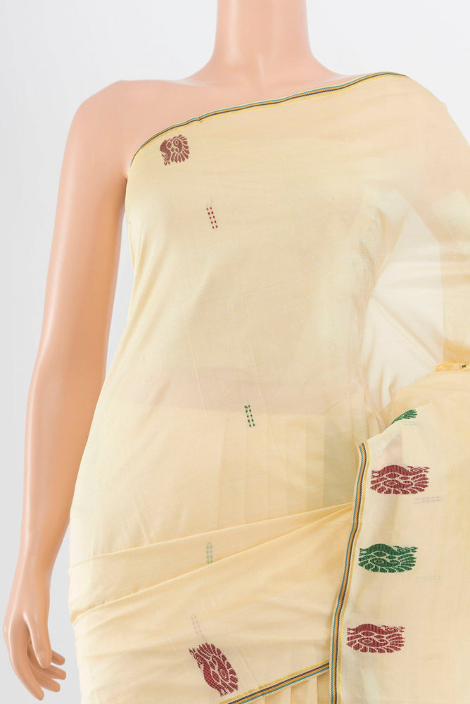 Border image of Cream Kanchipuram Silk Saree with Plain Body and Silk Border. 