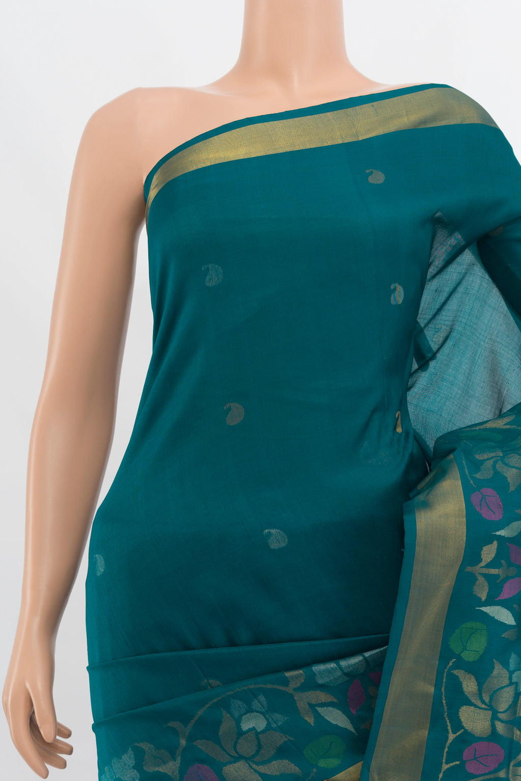 Border image of Dark Blue Uppada Silk Saree with Zari Butta on the body and Silk Border. 