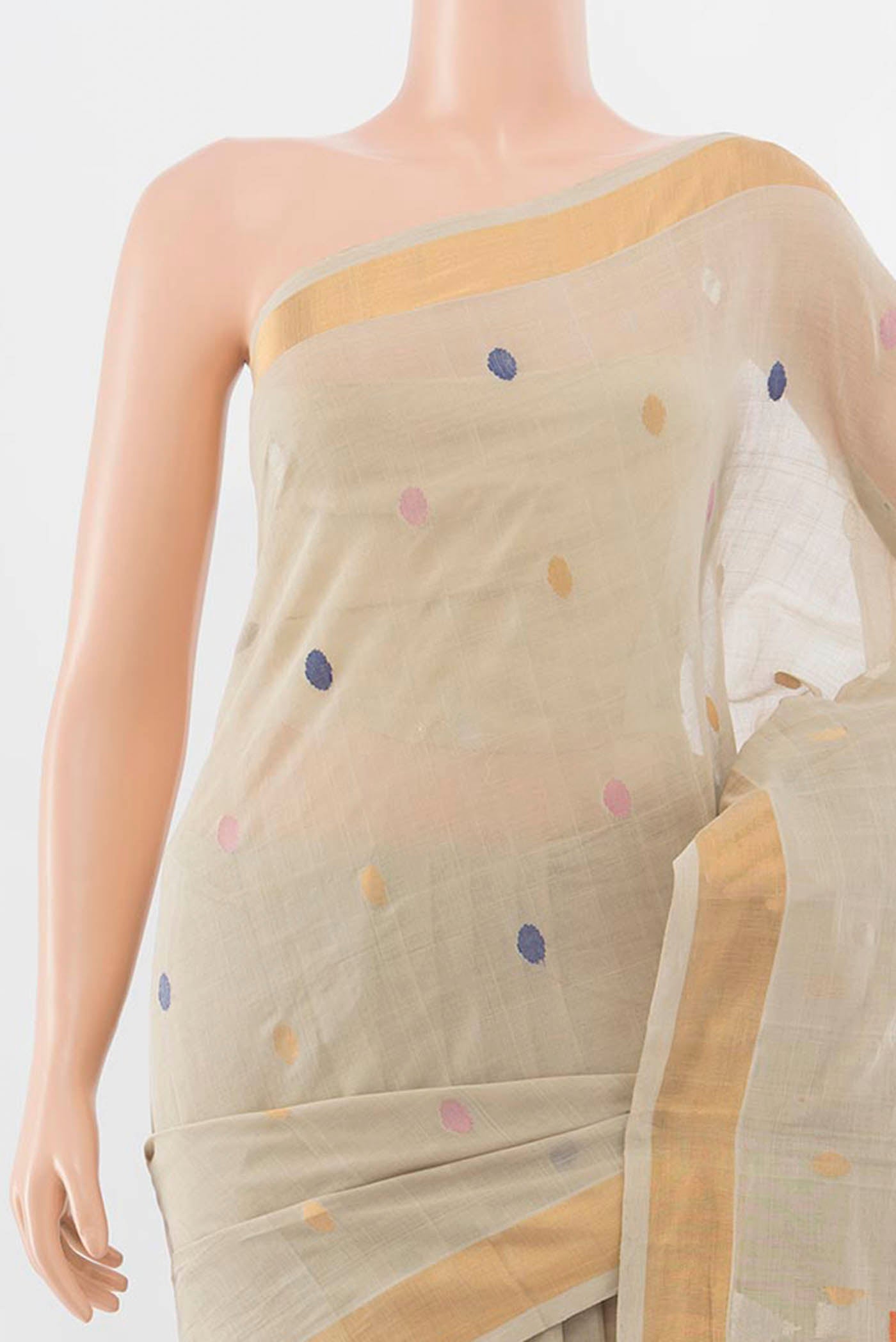 Border image of Pure Silk Pure Zari Beige Uppada Cotton Saree with Zari And Thread Butta on the body and Zari Border