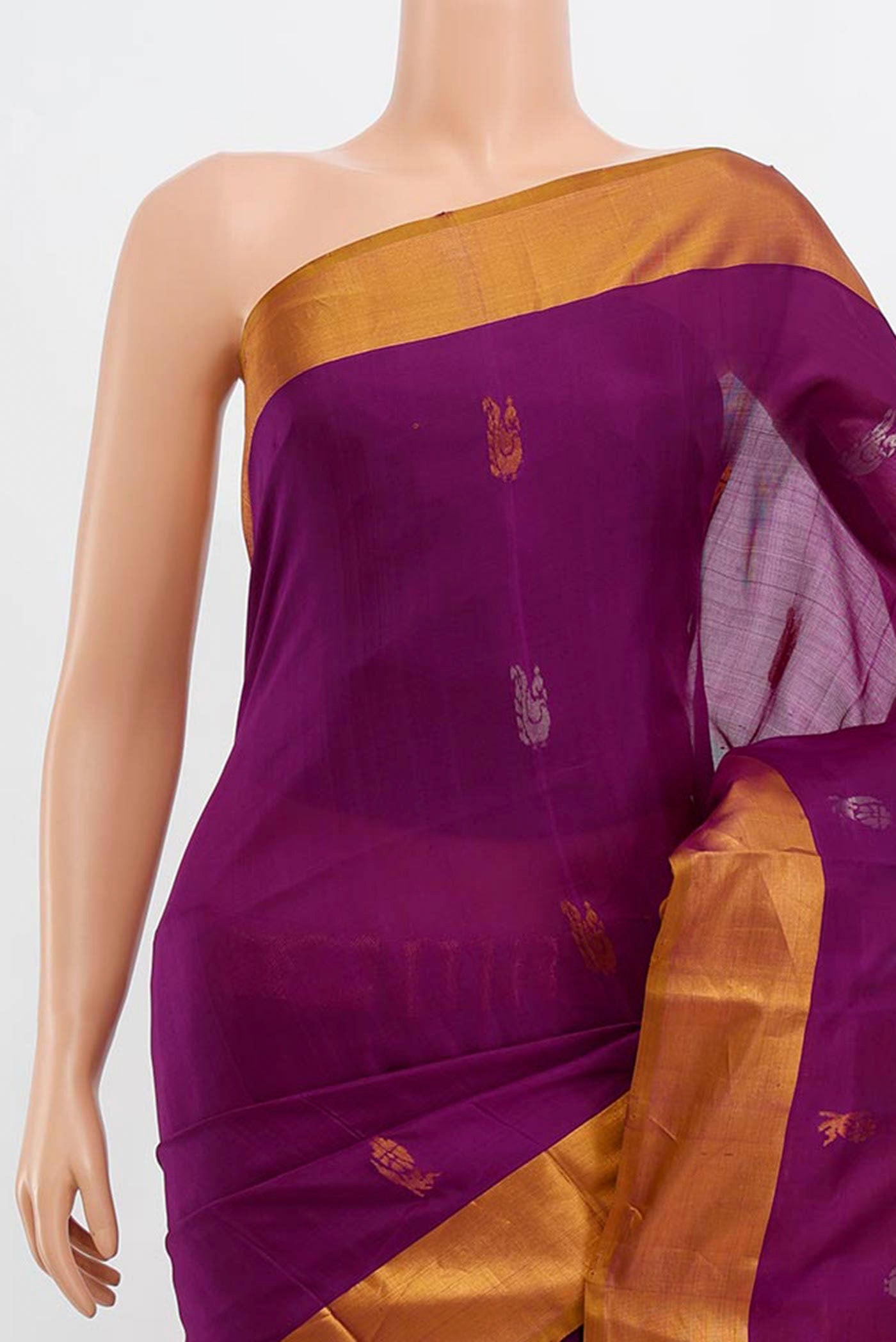 Border image of Violet Uppada Silk Saree with Zari Butta on the body and Silk Border. 