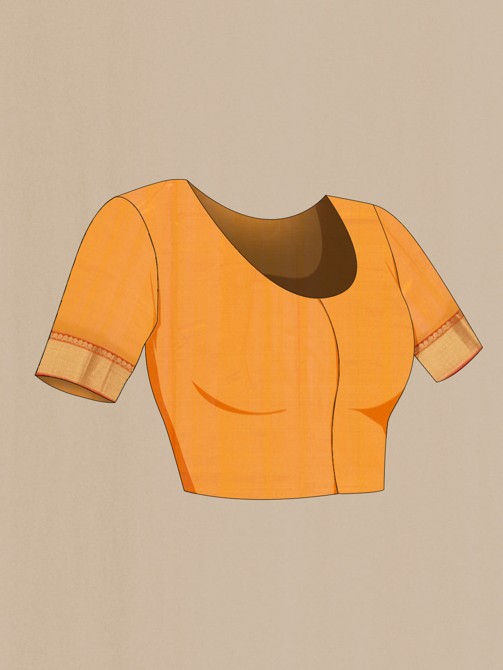 Close up image of the blouse of Yellow Chanderi Silk Cotton Saree with Zari Butta on the body and Zari Border. 