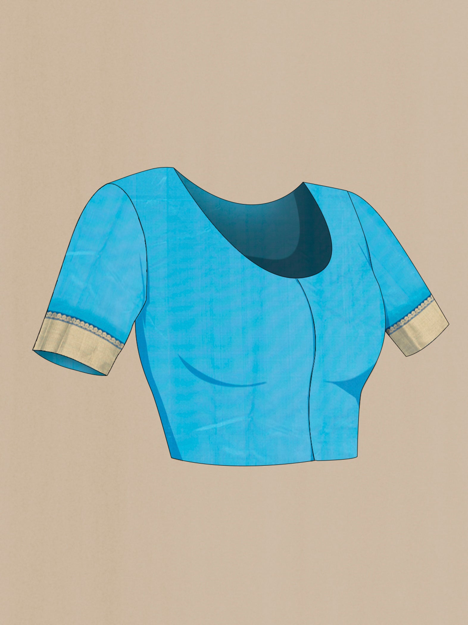 Close up image of the blouse of Blue Chanderi Silk Cotton Saree with Zari Butta on the body and Zari Border. 