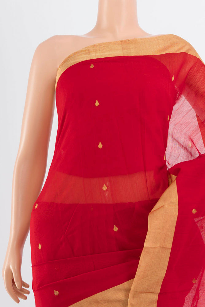 Border image of Red Chanderi Silk Cotton Saree with Zari Butta on the body and Silk Border. 