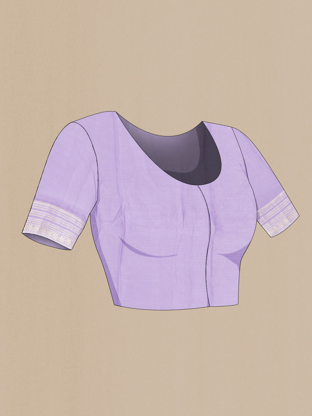 Close up image of the blouse of Lavender Art Silk Saree with Floral Print on the body and Silk Border. 