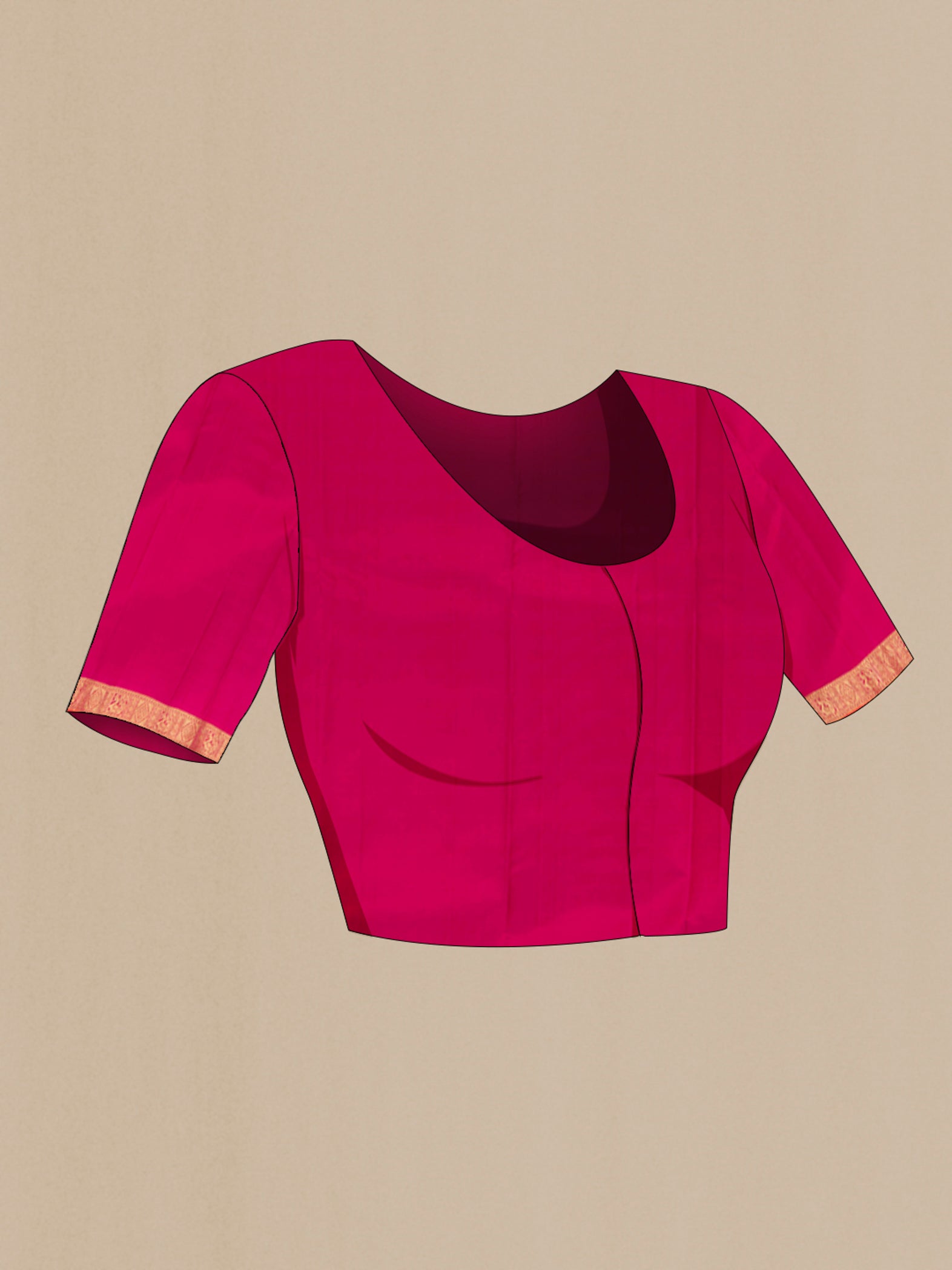 Close up image of the blouse of Dark Pink Kanchipuram Silk Saree with Zari Butta on the body and Silk Border. 