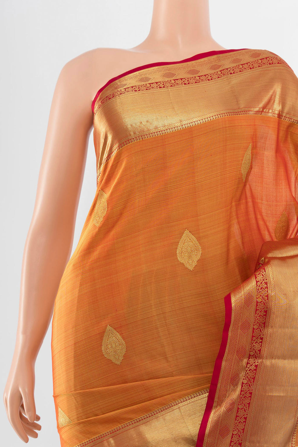 Border image of Pure Silk Pure Zari Mustard Kanchipuram Saree with Zari Butta on the body and Silk Border. 