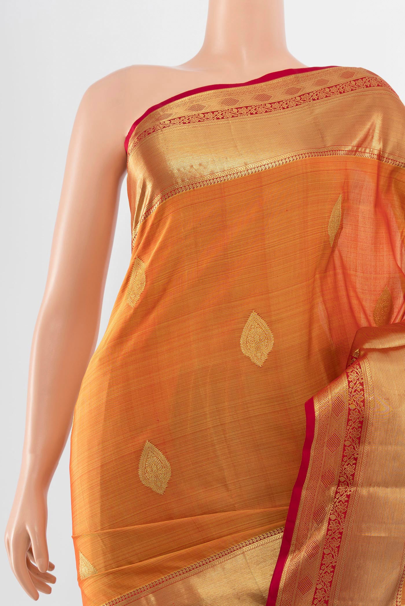 Border image of Pure Silk Pure Zari Mustard Kanchipuram Saree with Zari Butta on the body and Silk Border. 