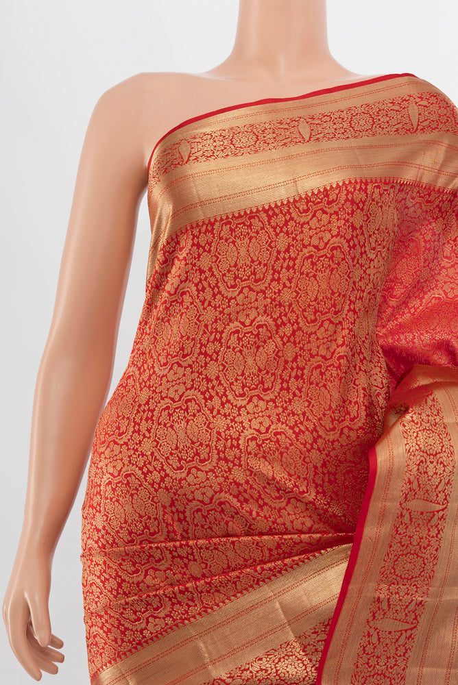 Border image of Red Kanjivaram Silk Saree with Zari Butta on the body and Silk Border. 