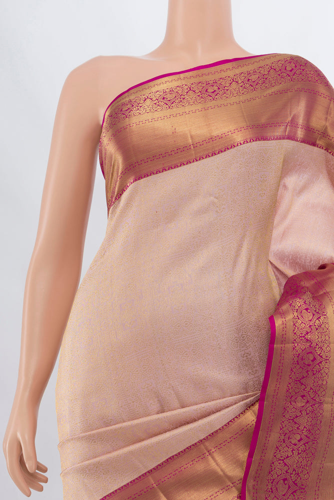 Border image of Golden Peach Kanchipuram Silk Saree with Zari Brocade on the body and Silk Border. 
