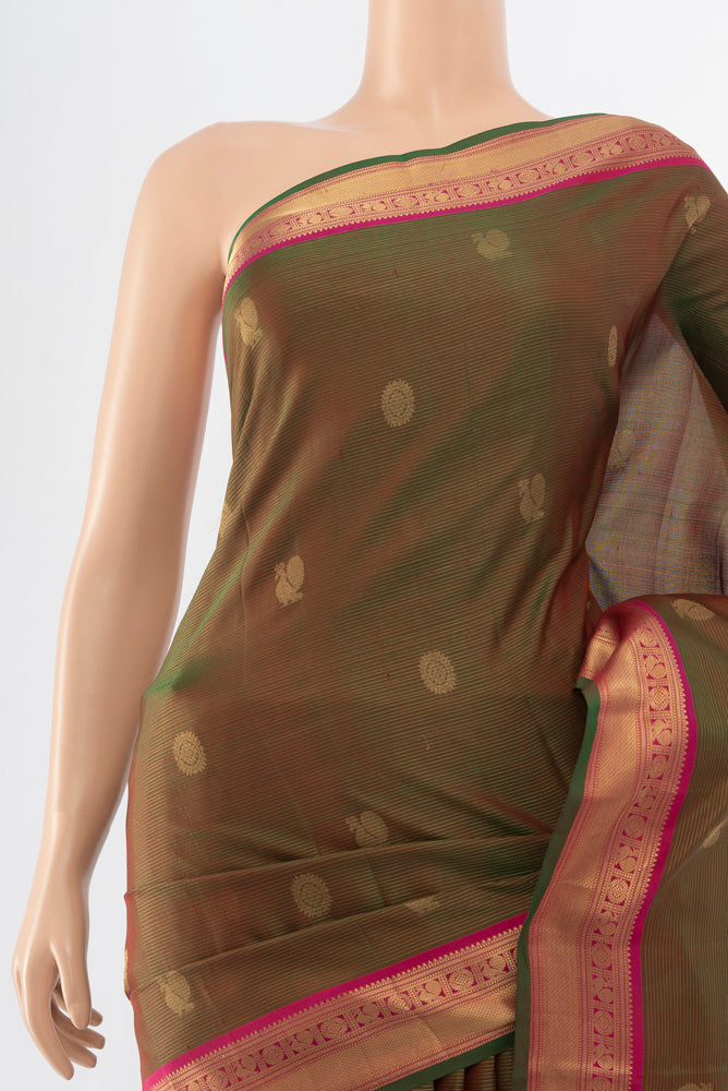 Border image of Mehandi Green Kanchipuram Silk Saree with Zari Butta on the body and Silk Border. 