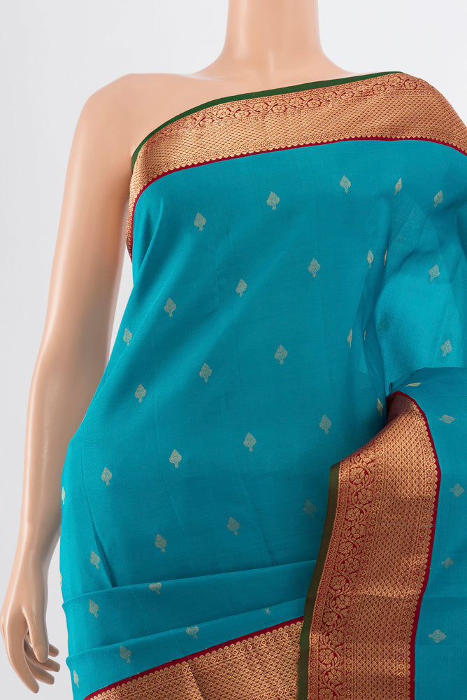 Border image of Light Blue Kanchipuram Silk Saree with Zari Butta on the body and Silk Border. 
