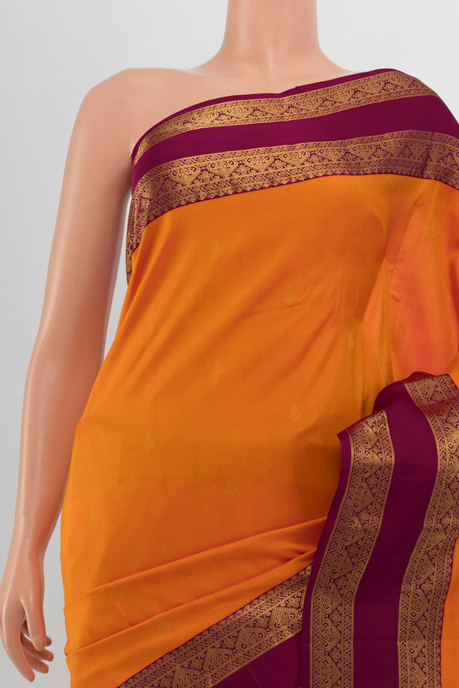 Border image of Orange Kanchipuram Silk Saree with Zari Butta on the body and Silk Border. 