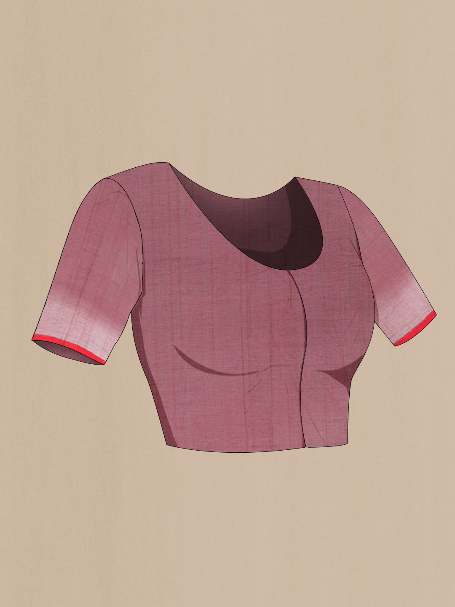 Close up image of the blouse of Maroon Coimbatore Cotton Saree with Thread Butta on the body and Thread Border. 
