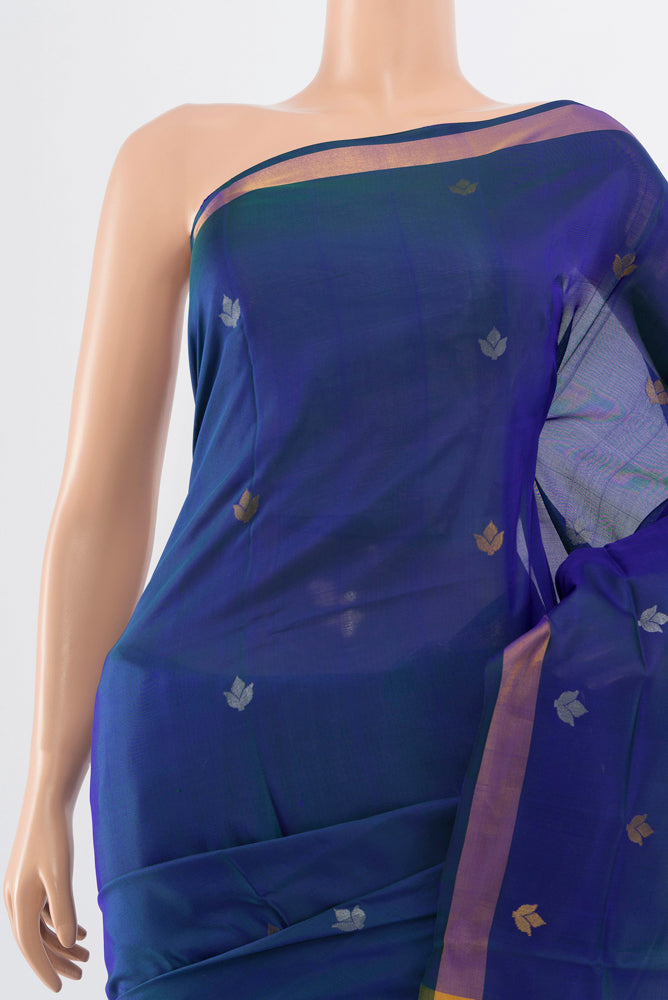 Border image of Dark Blue Uppada Silk Saree with Zari Butta on the body and Silk Border. 