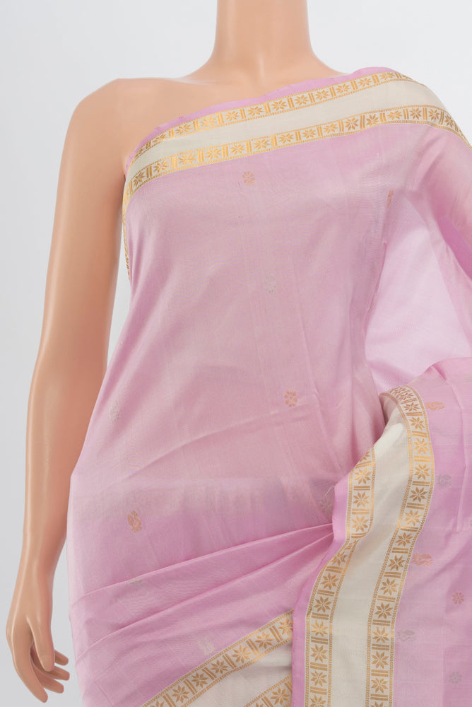 Border image of Rose pink Uppada Silk Saree with Zari Butta on the body and Zari Border. 
