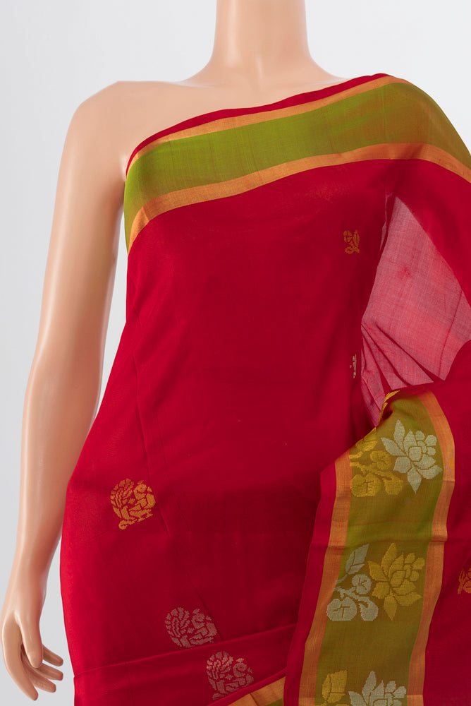 Border image of Red Uppada Silk Saree with Zari Butta on the body and Silk Border. 