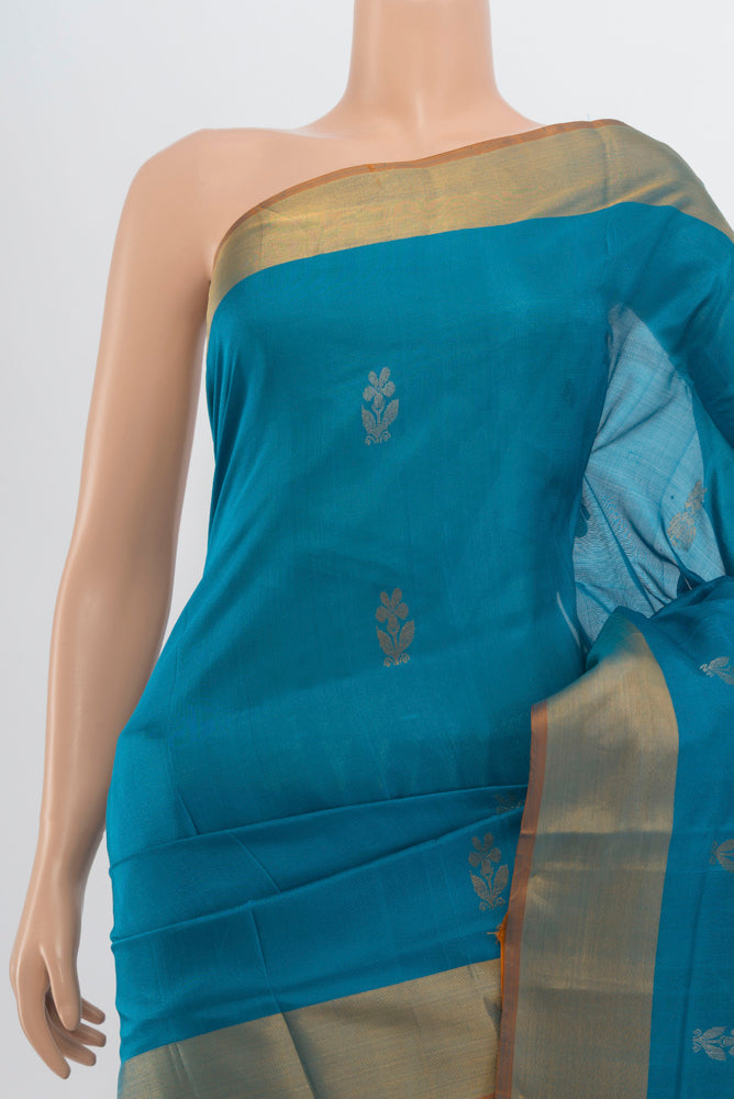 Border image of Dark Blue Uppada Silk Saree with Zari Butta on the body and Zari Border. 