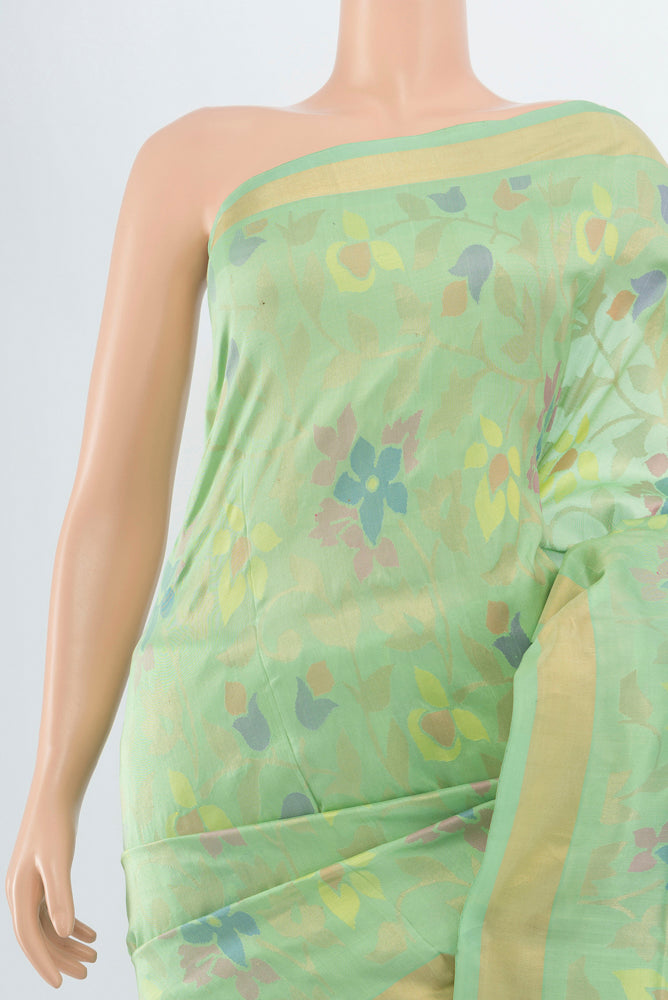 Border image of Pure Silk Pure Zari Pista Green Uppada Saree with Zari Butta on the body and Silk Border. 