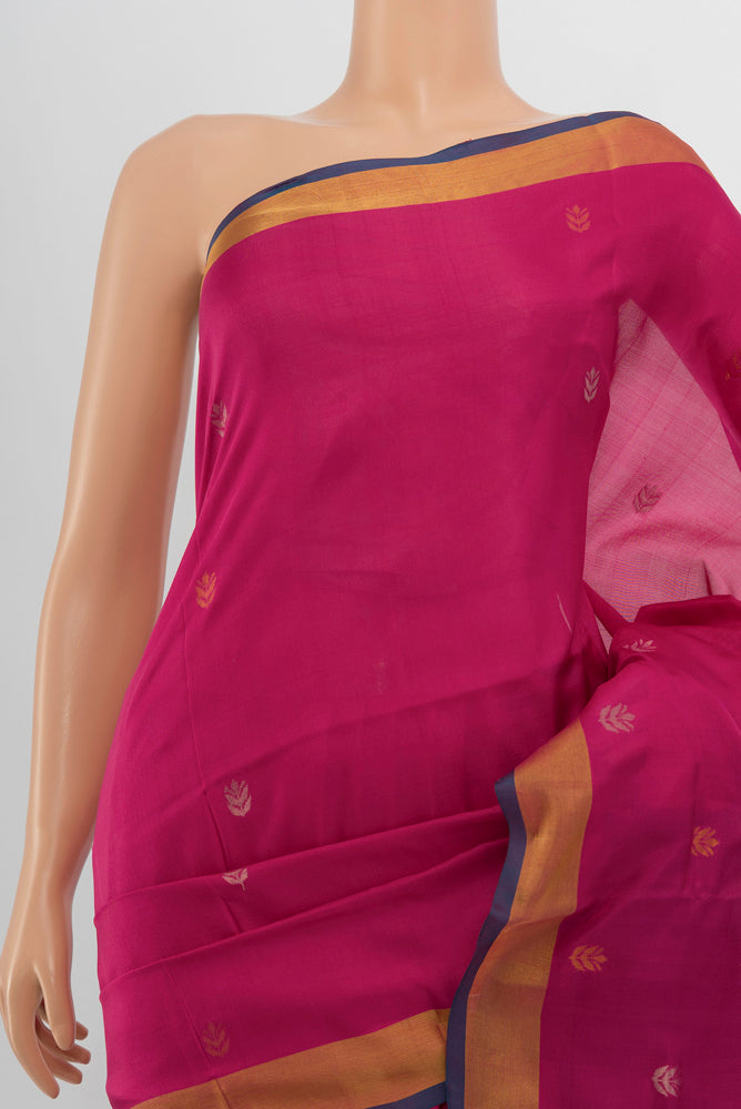 Border image of Dark Pink Uppada Silk Saree with Zari Butta on the body and Silk Border. 