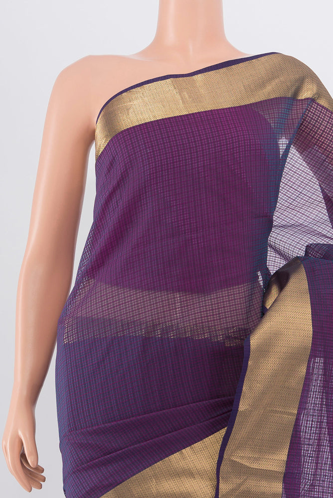 Border image of Purple Maheshwari Silk Cotton Saree with Zari Butta on the body and Silk Border. 