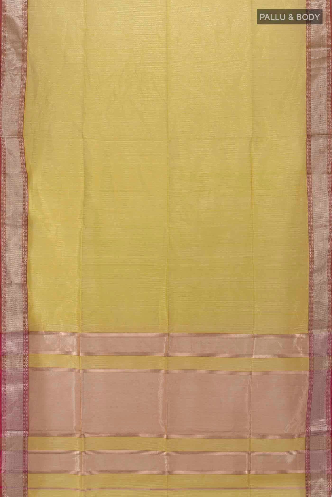 Flat view of Mehandi Green Maheshwari Silk Cotton Saree with Zari Butta on the body and Silk Border