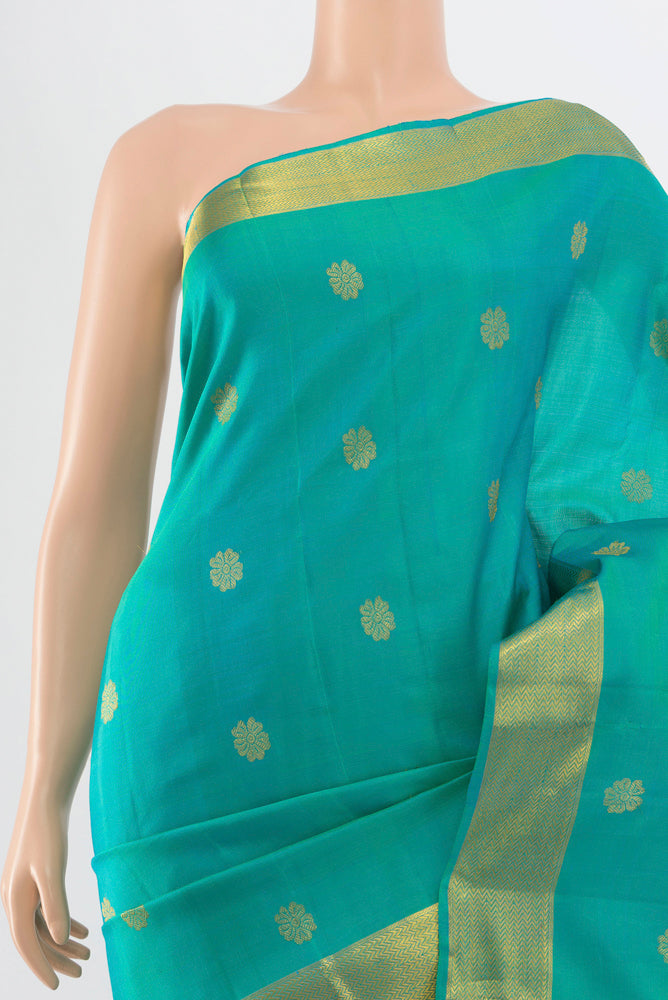 Border image of Sky Blue Kanjivaram Silk Saree with Zari Brocade on the body and Silk Border. 