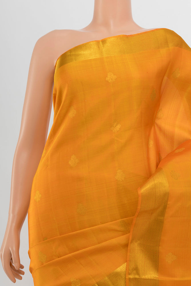 Border image of Mustard Kanjivaram Silk Saree with Zari Butta on the body and Silk Border. 