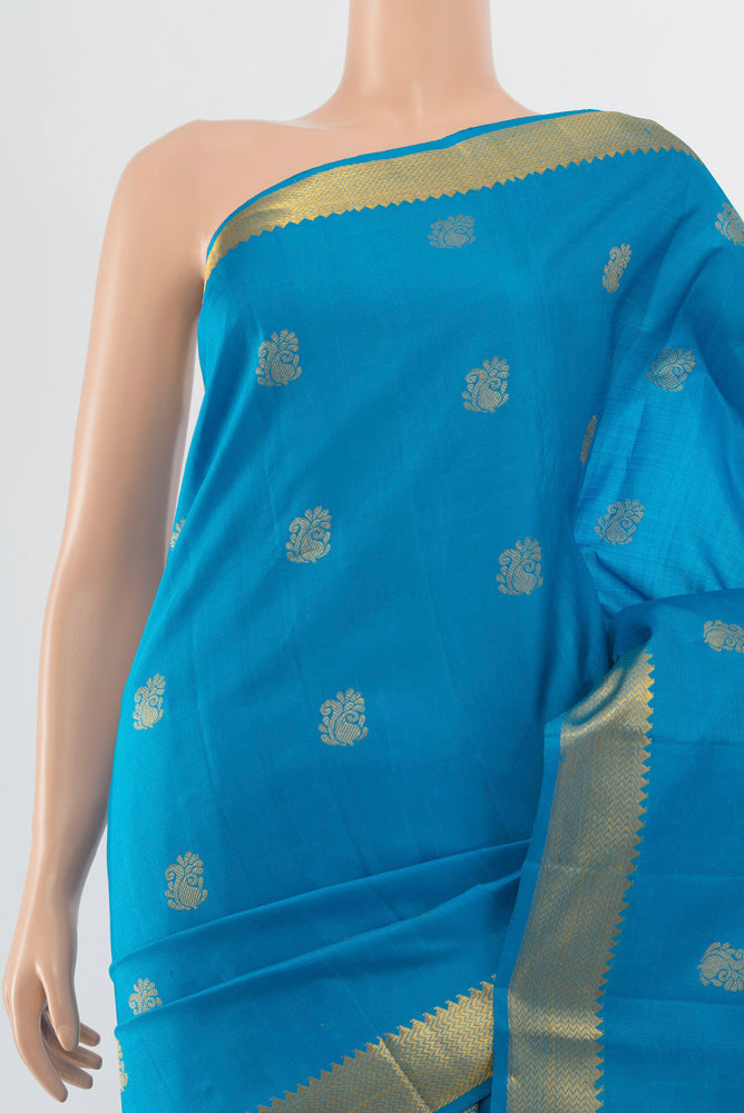 Border image of Pure Silk Pure Zari Light Blue Kanjivaram Saree with Zari Butta on the body and Silk Border. 