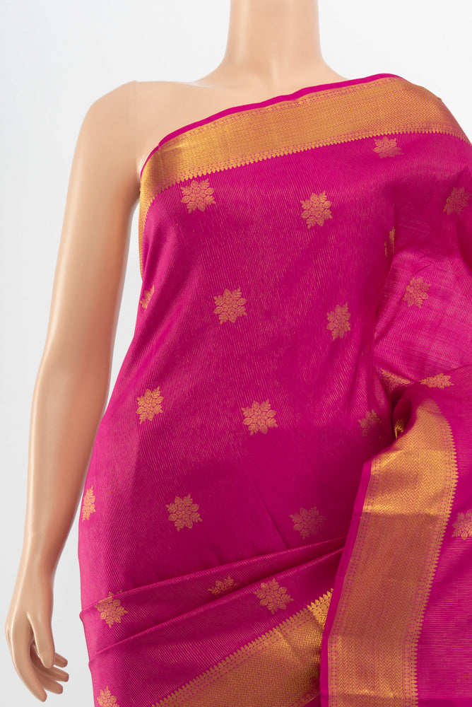 Border image of Pure Silk Pure Zari Magenta Kanjivaram Saree with Zari Butta on the body and Silk Border. 