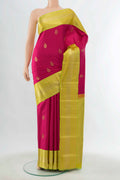 Dark Pink Kanchipuram Silk Saree with Zari Butta on the body and Silk Border displayed on a mannequin