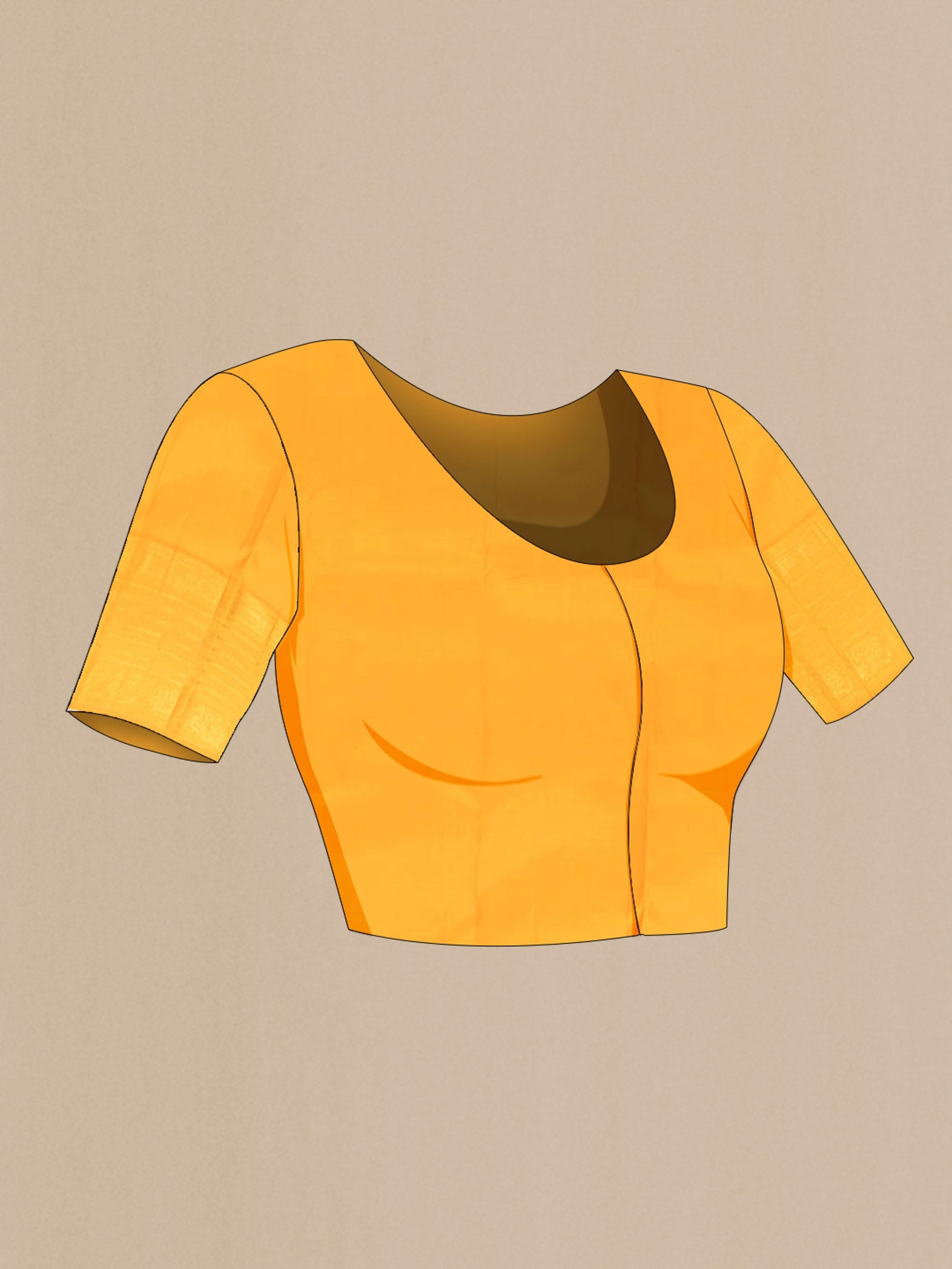 Close up image of the blouse of Golden Kanjivaram Silk Saree with Zari Butta on the body and Silk Border. 