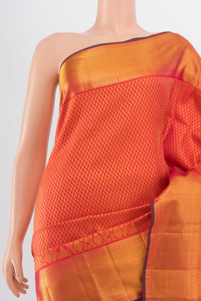 Border image of Peach Kanjivaram Silk Saree with Zari Butta on the body and Silk Border. 