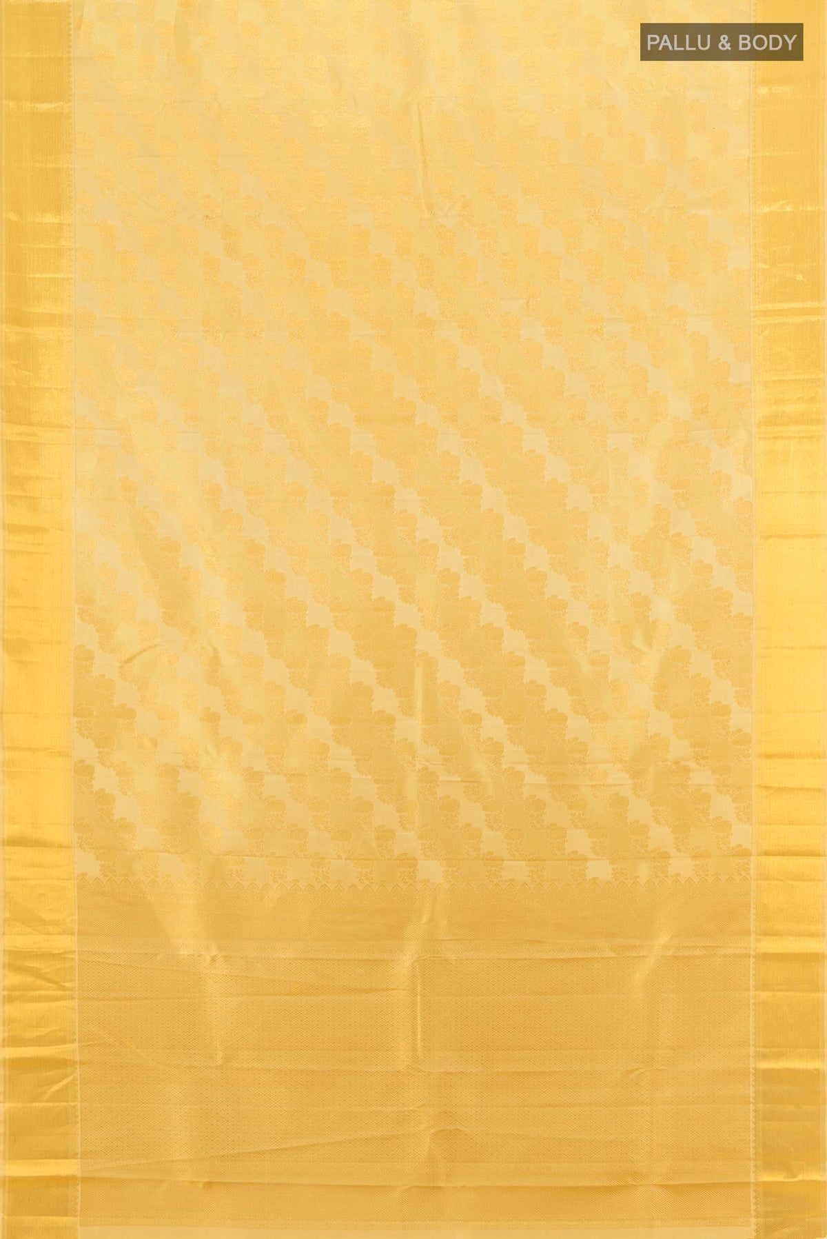 Flat view of Sandal Kanjivaram Silk Saree with Zari Brocade on the body and Zari Border. 
