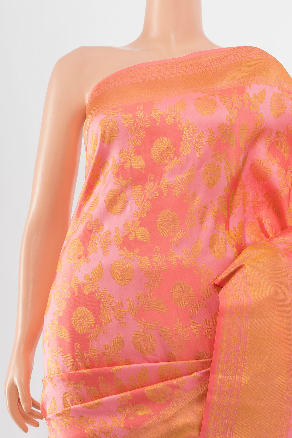 Border image of Pure Silk Pure Zari Rose Gold Kanjivaram Saree with Zari Butta on the body and Silk Border. 