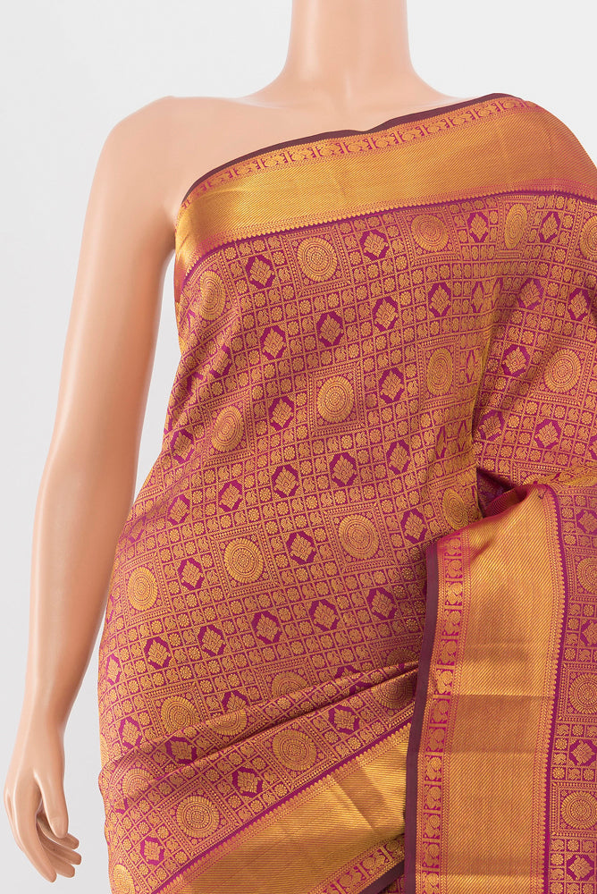 Border image of Dark Pink Kanjivaram Silk Saree with Zari Butta on the body and Silk Border. 