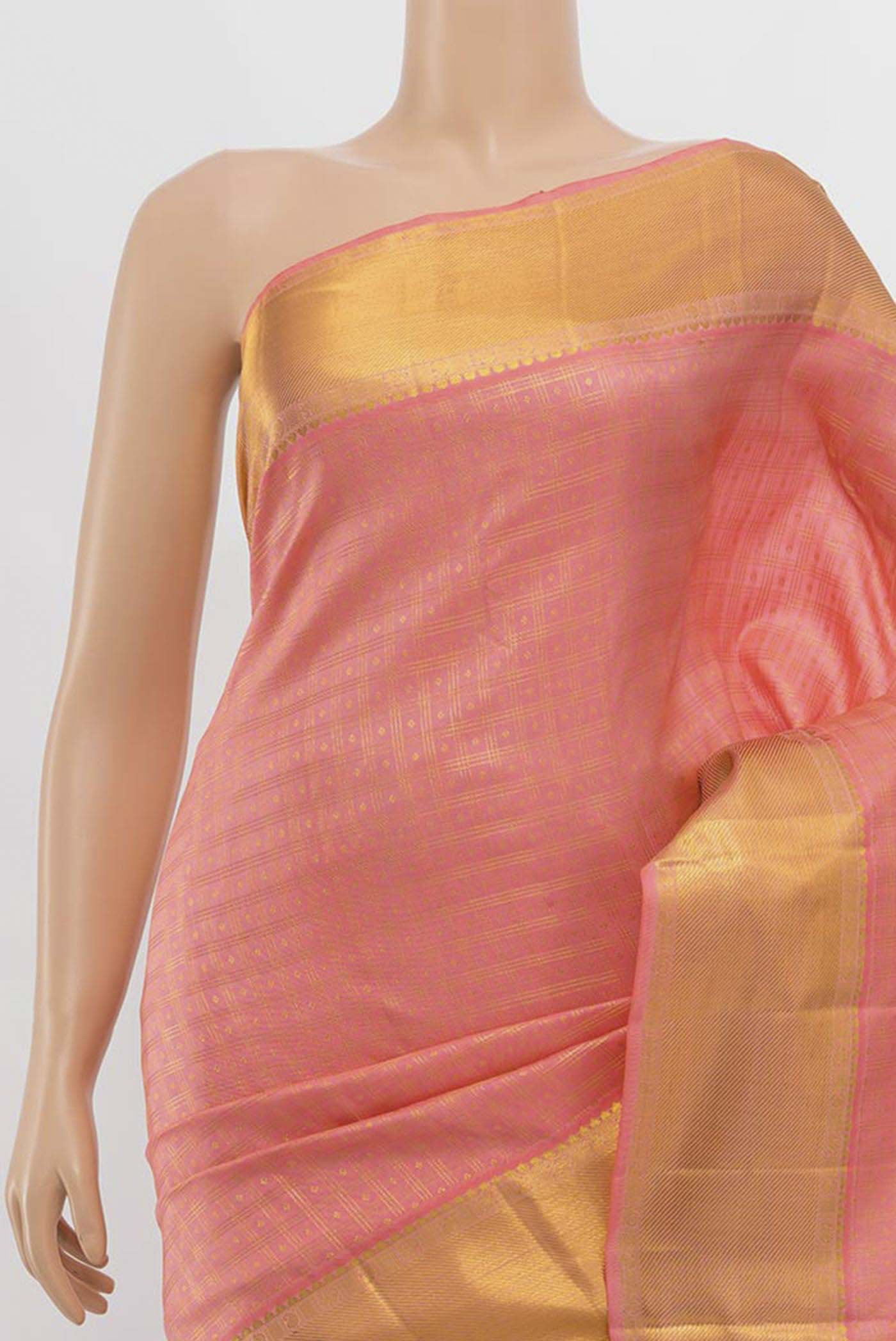 Border image of Rose Gold Kanjivaram Silk Saree with Zari Butta on the body and Silk Border. 